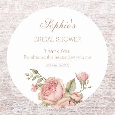 Feminine Dusty Pink Roses Bridal Shower Thank You Classic Round Sticker