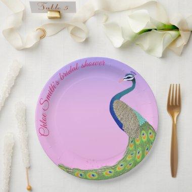 Feminine Elegant Peacock Bridal Shower Paper Plates