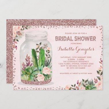 Feminine Fiesta Bridal Shower Floral Terrarium Invitations