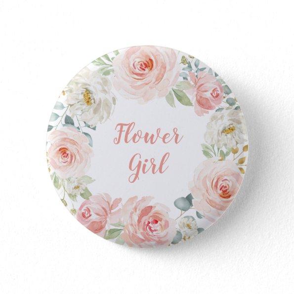 Feminine Flower Girl Blush Pink Watercolor Floral Button