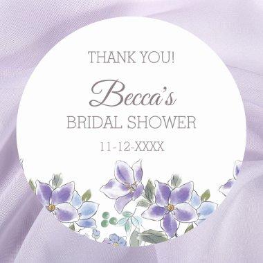 Feminine Lilac Floral  Thank You Classic Round Sticker