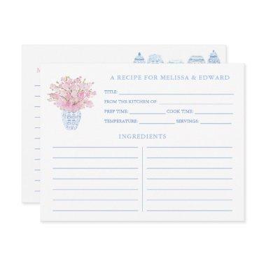 Feminine Pink Blue Ginger Jars Shower Recipe Invitations