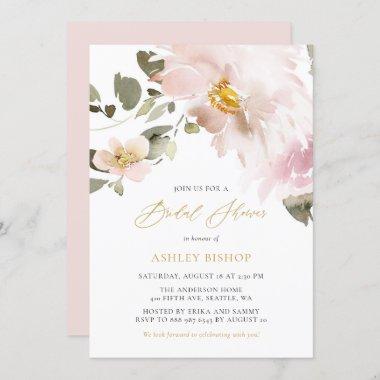 Feminine Watercolor Blush Flowers Bridal Shower Invitations