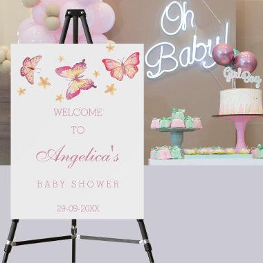 Femnine Pink Butterfly Baby Shower Welcome Sign