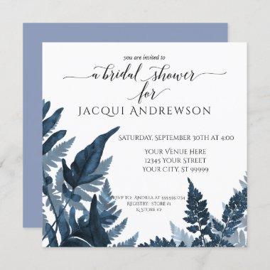 Fern Botanical Bridal Shower Cornflower Sky Blue Invitations