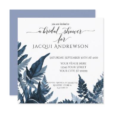 Fern Botanical Bridal Shower Cornflower Sky Blue Invitations