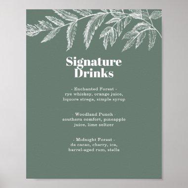 Fern Botanical Woodland Signature Drinks Menu Poster