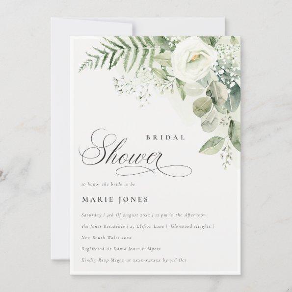 Fern Greenery White Floral Bridal Shower Invite
