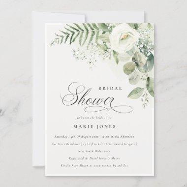 Fern Greenery White Floral Bridal Shower Invite
