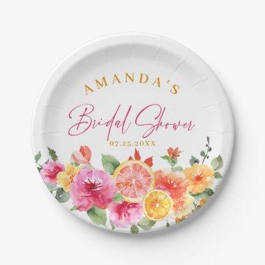 Festive Bright Flowers Slice Citrus  Paper Plates