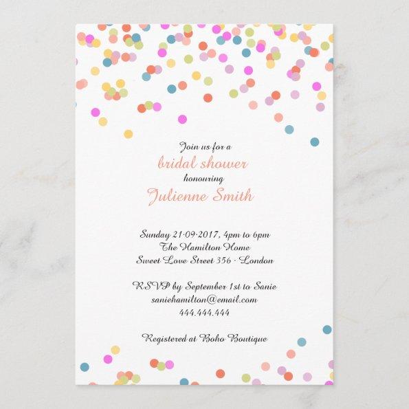 Festive Colorful Confetti Bridal Shower Invitations