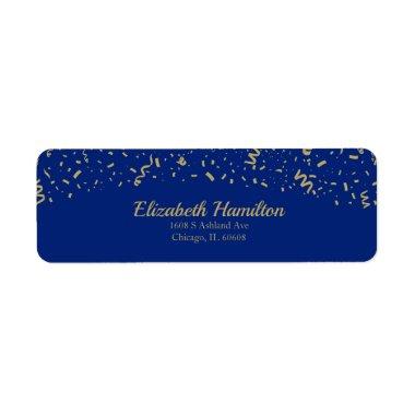 Festive Gold Confetti Blue Return Address Label