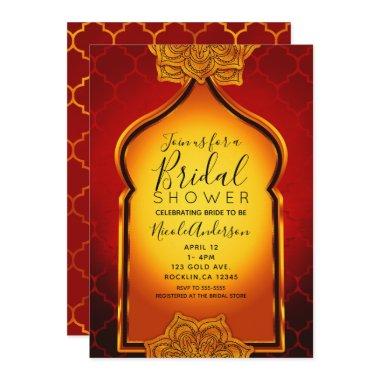 Fiery Red Gold Royal Indian Arabian Bridal Shower Invitations