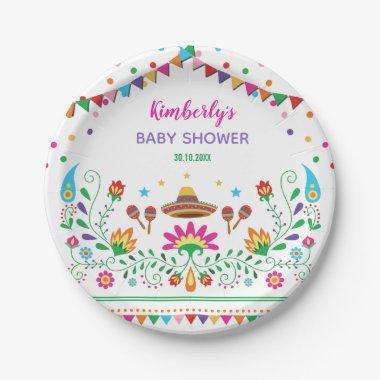 Fiesta Baby Shower / Mexican Floral Birthday Party Paper Plates