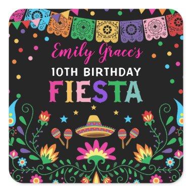 Fiesta Birthday Party Mexican Floral Pattern Square Sticker