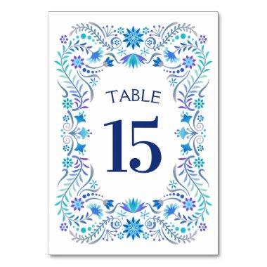 Fiesta Blue Birthday Shower Wedding Table Number