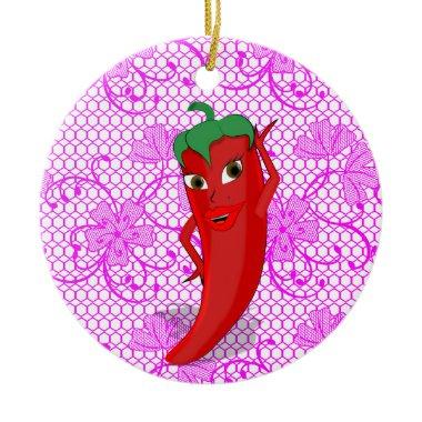 Fiesta Bridal Shower With Red Hot Pepper Diva Ceramic Ornament