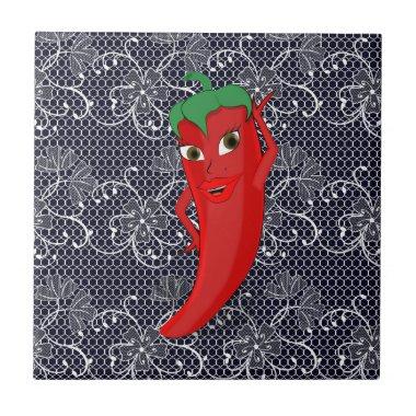 Fiesta  With Red Hot Pepper Diva Ceramic Tile