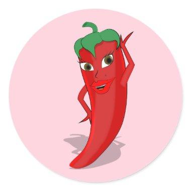 Fiesta  With Red Hot Pepper Diva Classic Round Sticker