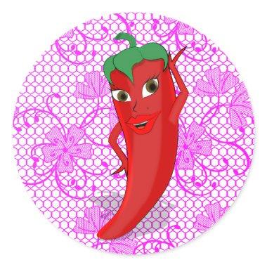 Fiesta  With Red Hot Pepper Diva Classic Round Sticker