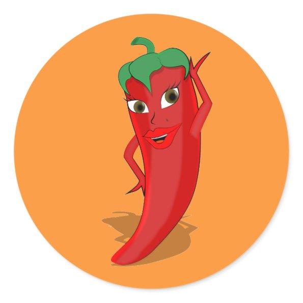 Fiesta  With Red Hot Pepper Diva Classic Round Sticker