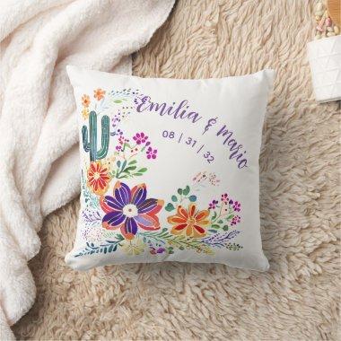 FIESTA Cacti Folkart Flowers Custom Throw Pillow