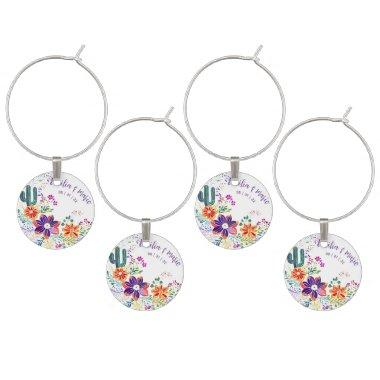 FIESTA Cacti Folkart Flowers Custom Wine Charm