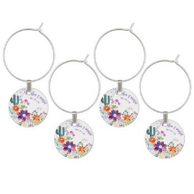 FIESTA Cacti Folkart Flowers Custom Wine Charm