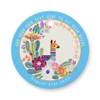 FIESTA Cacti Llama Folkart Flowers Blue Custom Favor Tags