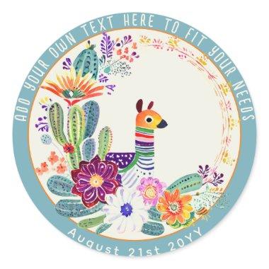 FIESTA Cacti Llama FolkFlowers Party Custom Classic Round Sticker