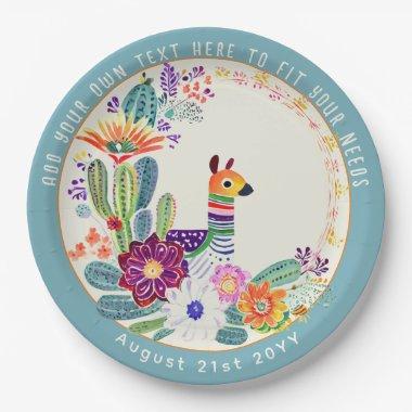 FIESTA Cacti Llama FolkFlowers Party Custom Paper Plates