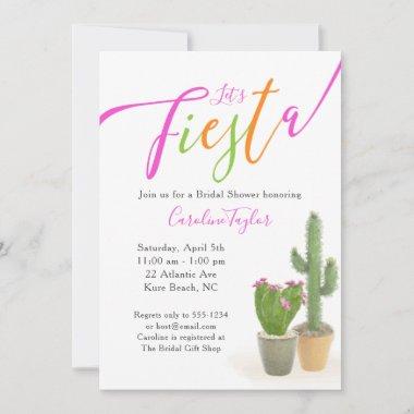 Fiesta Cactus Bright Pink Green Bridal Shower Invitations