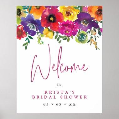 Fiesta Colorful Flowers Bridal Shower Welcome Poster