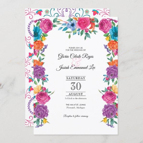 Fiesta Flowers & Mexican Embroidery Style Wedding Invitations