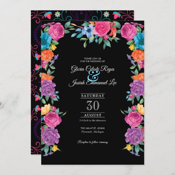 Fiesta Flowers & Mexican Embroidery Style Wedding Invitations