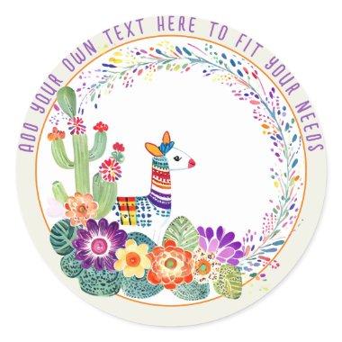 FIESTA Llama Cacti Flowers Classic Round Sticker