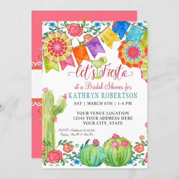 Fiesta Margarita Floral Cactus Art Bridal Shower Invitations