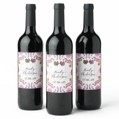 FIESTA Partyware Personalized Folk Art Flowers Wine Label