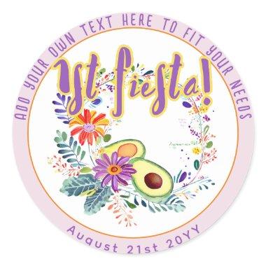 FIESTA Pink Avocado Folkart Flowers Custom Classic Round Sticker