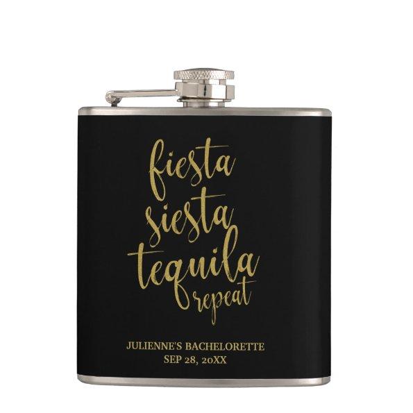 Fiesta Siesta Tequila Repeat Glitter Bachelorette Flask