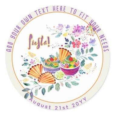 FIESTA Tacos Guacamole Folkart Flowers Custom Classic Round Sticker