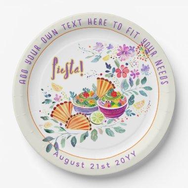 FIESTA Tacos Guacamole Folkart Flowers Custom Paper Plates