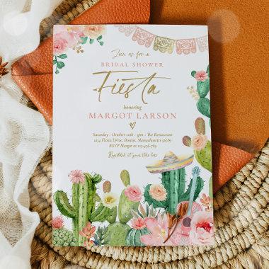 Fiesta Watercolor Cactus Mexican Bridal Shower Invitations