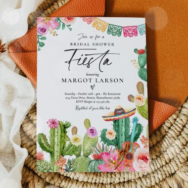 Fiesta Watercolor Cactus Mexican Bridal Shower Invitations
