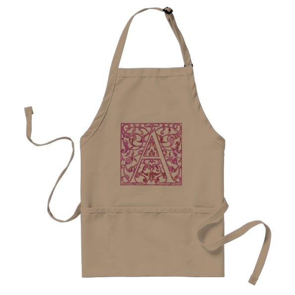 Filigree Pink A Monogram Adult Apron