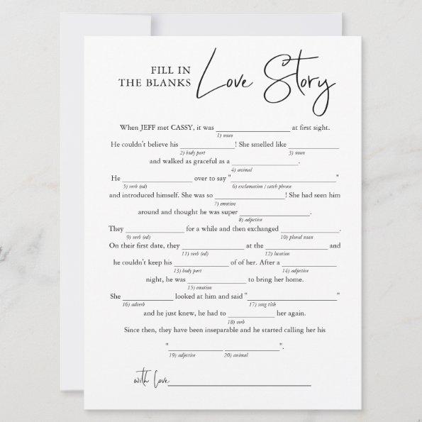Fill in the Blanks Love Story | Bridal Shower Game Invitations