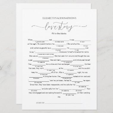 Fill in the Blanks Love Story Bridal Shower Game Invitations