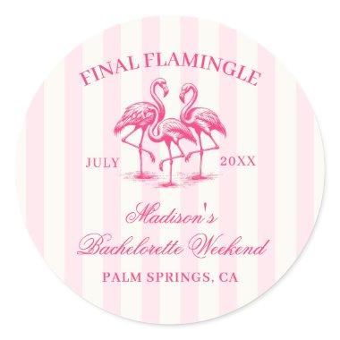 Final Flamingle Pink Striped Bachelorette Classic Round Sticker