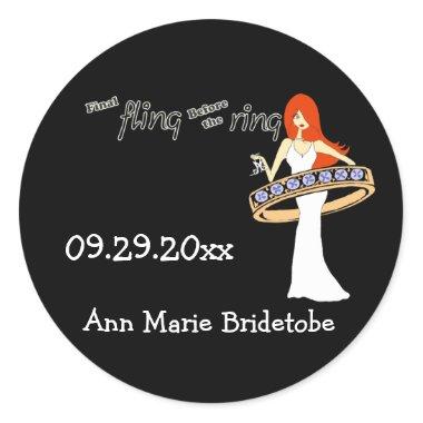 Final Fling Before The Ring Ginger Bride Classic Round Sticker