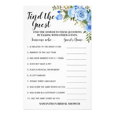 Find the Guest Blue Bridal Shower Game Invitations Flyer